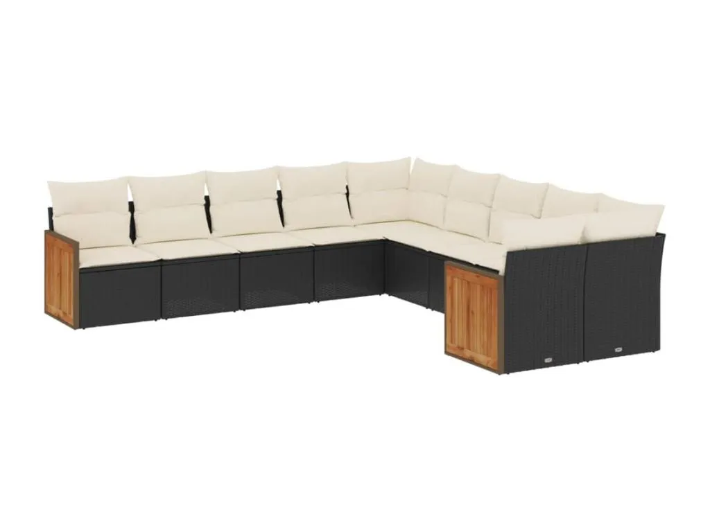 Set de sofás de jardín 10 pzas cojines ratán sintético negro fqji49055