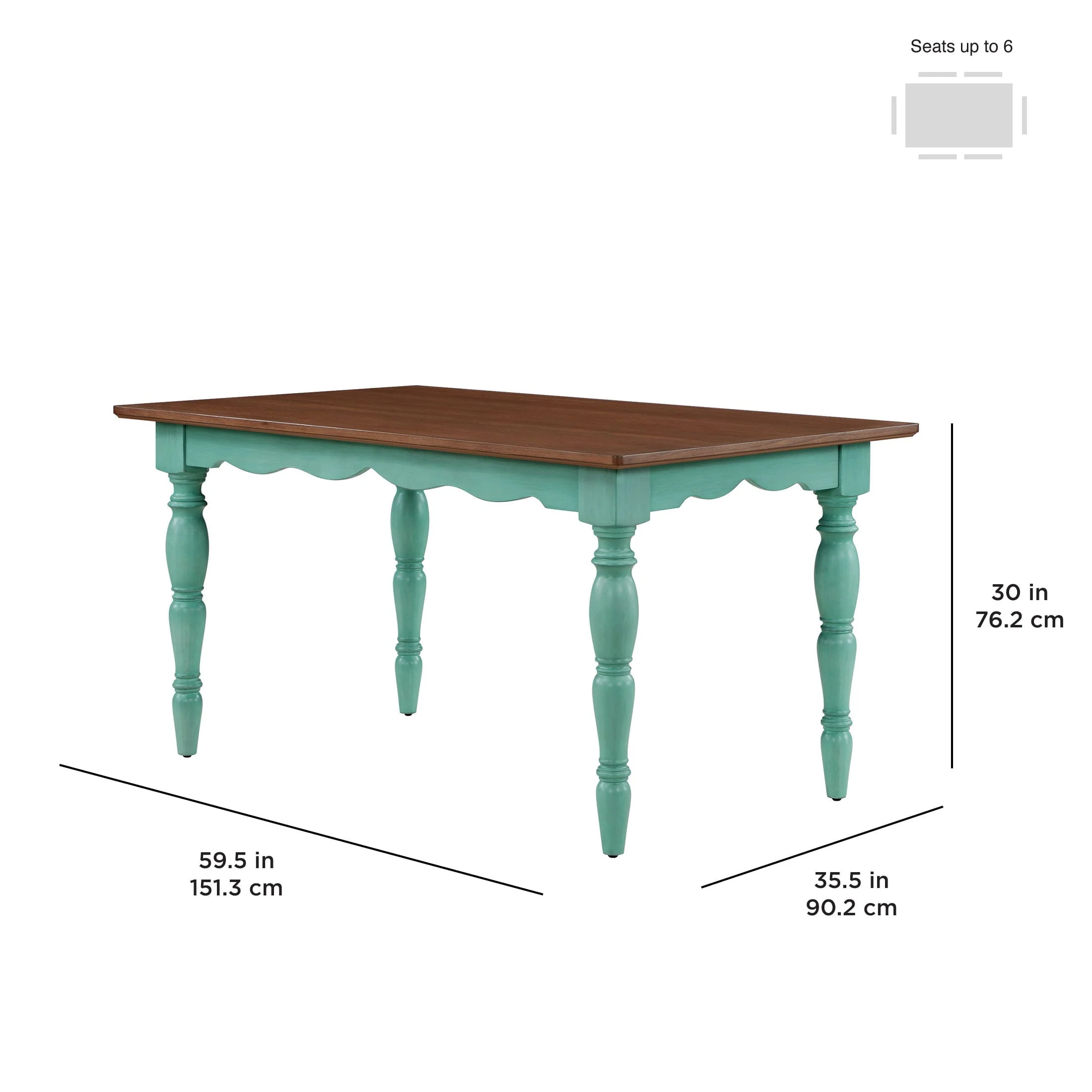 The Pioneer Woman Dining Table Made With Solid Wood Frame, Teal - Image 3