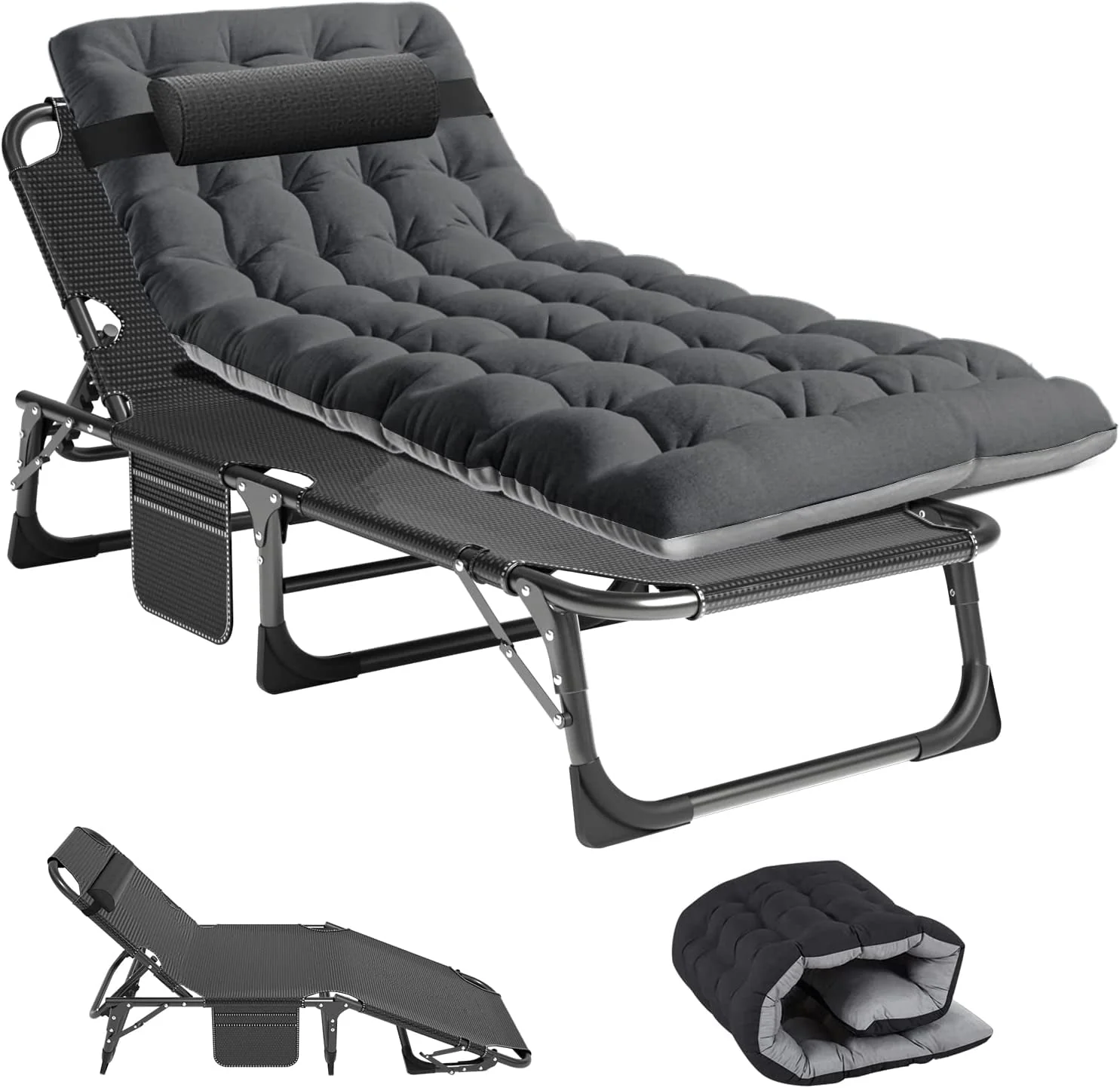 SLSY Folding Camping Cot with 2 Sided Cushion & Pillow, Adjustable 5-Position Outdoor Portable Folding Lounge Chair, Folding Sleeping Cots Bed - Image 13