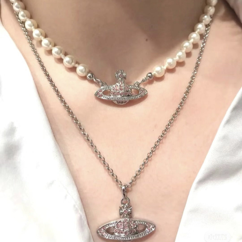 Vivienne Westwood Pink Saturn Necklace - Original Replica Club
