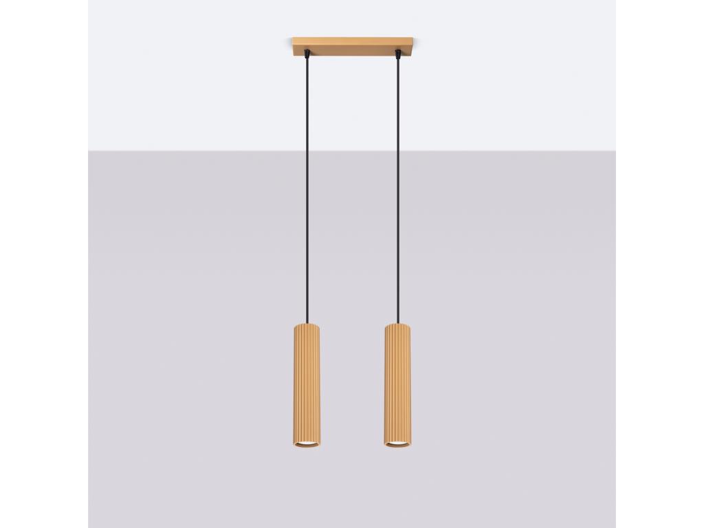 Lámpara colgante Karbon minimalista de aluminio - 2 fuentes luminosas - L.30 x A.90 cm - dorado