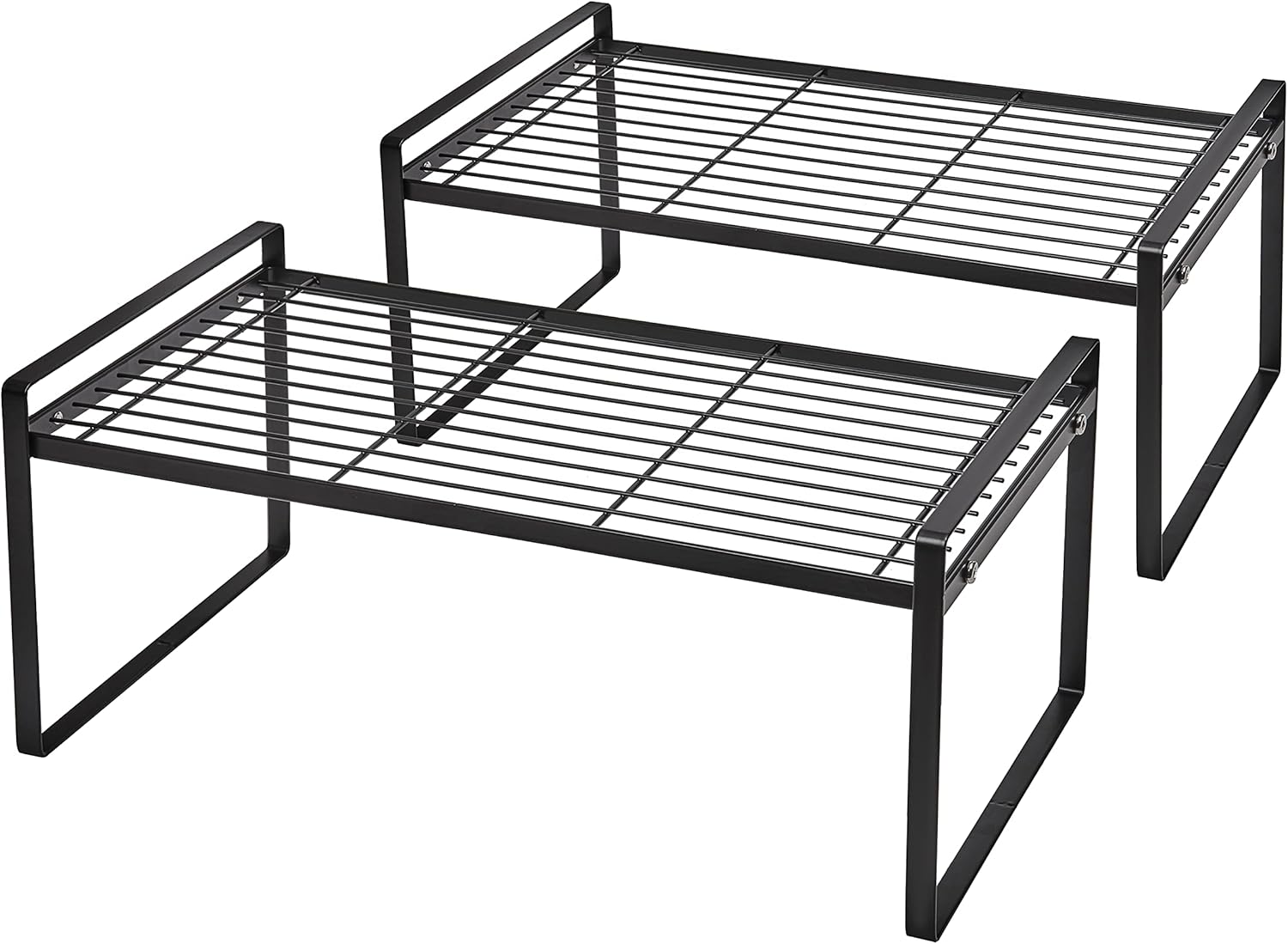 Shantton 2Pack Kitchen Cabinet Shelf Counter Organizer Rack Pantry Storage Bathroom Bedroom Office Table Desk Space Saving Stackable Rust Resistant Non Slip Black Tall Wide L16.1in W10.6in H9.5in