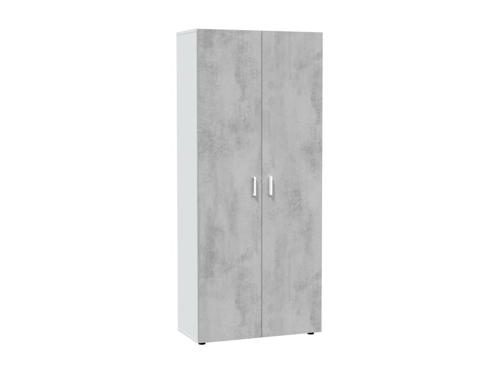 Armario multiusos Nestliq - Mueble auxiliar 2 puertas y 3 estantes - Armario escobero - 80x37h182 cm - Cemento y Blanco
