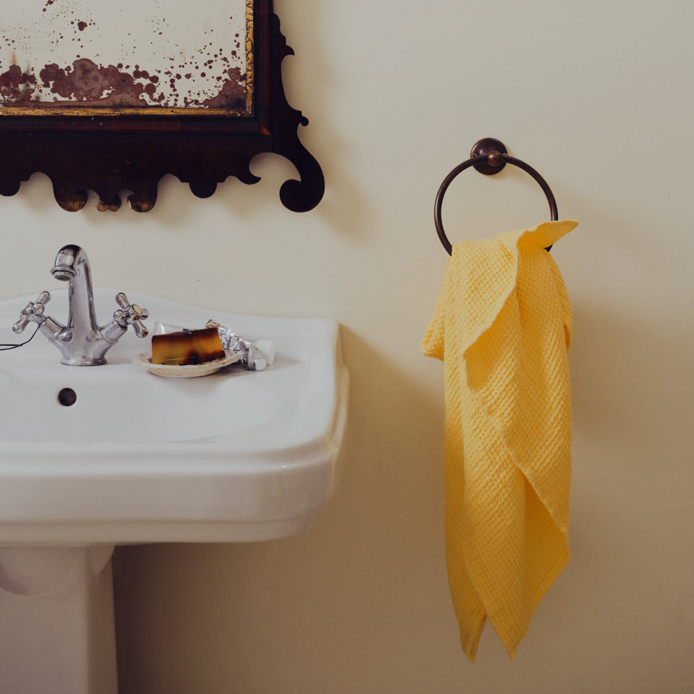 Serviette de bain en lin - Waffle - Jaune Citronnade