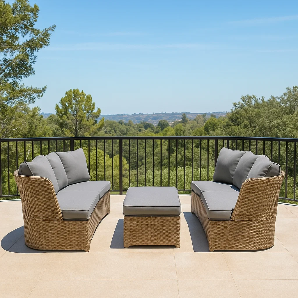 Sofá de exterior,conjunto modular de exterior con mesa de centro,gris,madera y ratán,apto para exterior