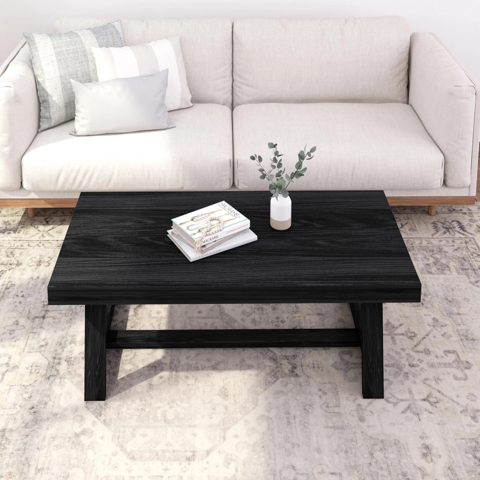 Plank+Beam Farmhouse Coffee Table, 48" Solid Wood Tables for Living Room, Rectangular Center Table - Image 19