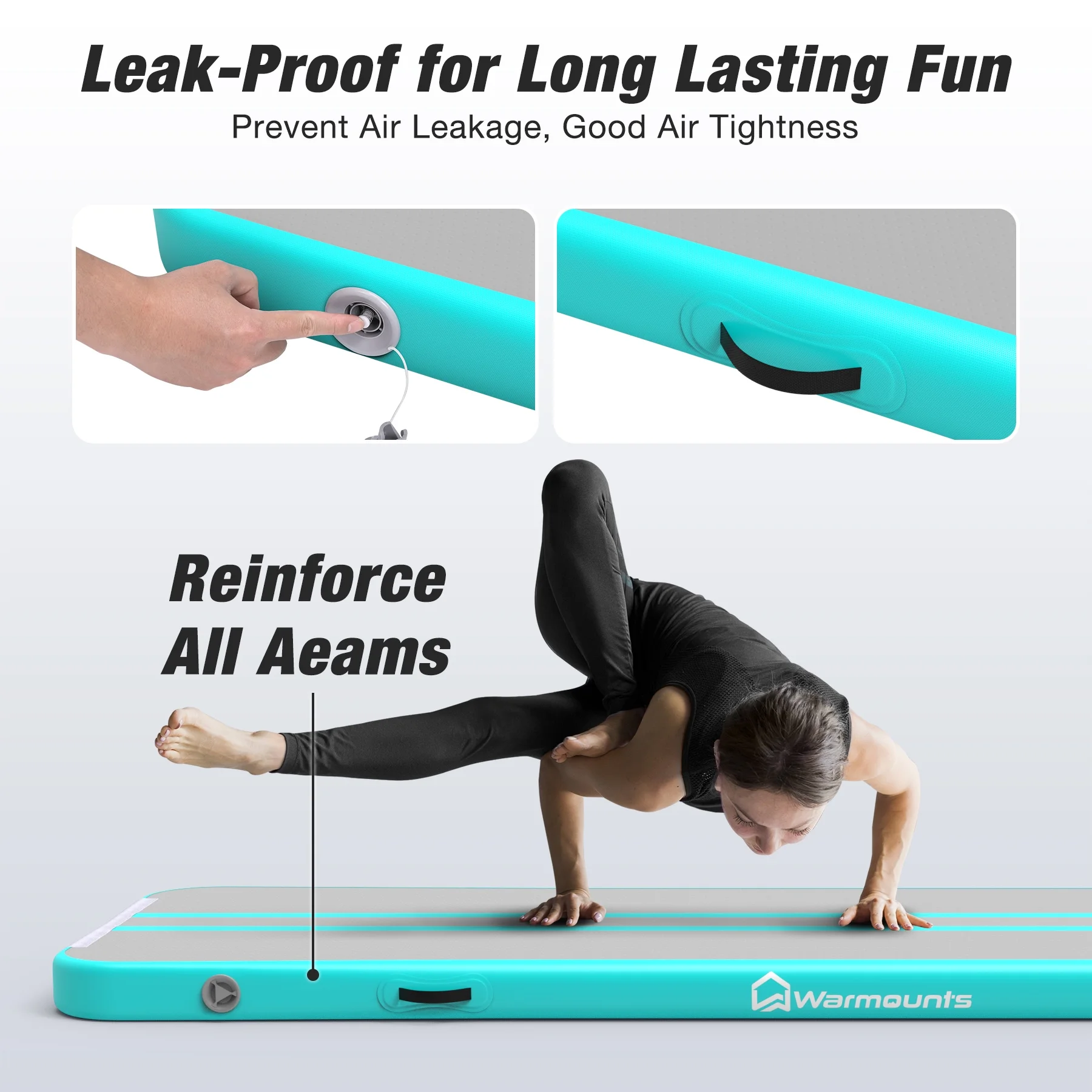 WARMOUNTS Tumbling Mat, 10 ft Inflatable Air Gymnastics Training Mats w/ Electric Pump, 4'' Thick Tumble Track for Home, Gym, Cheerleading, Water, Outdoor - Image 26