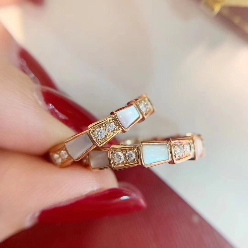 Bvlgari Rose Gold White Mother of Pearl Serpenti Viper Ring - Original Replica Club