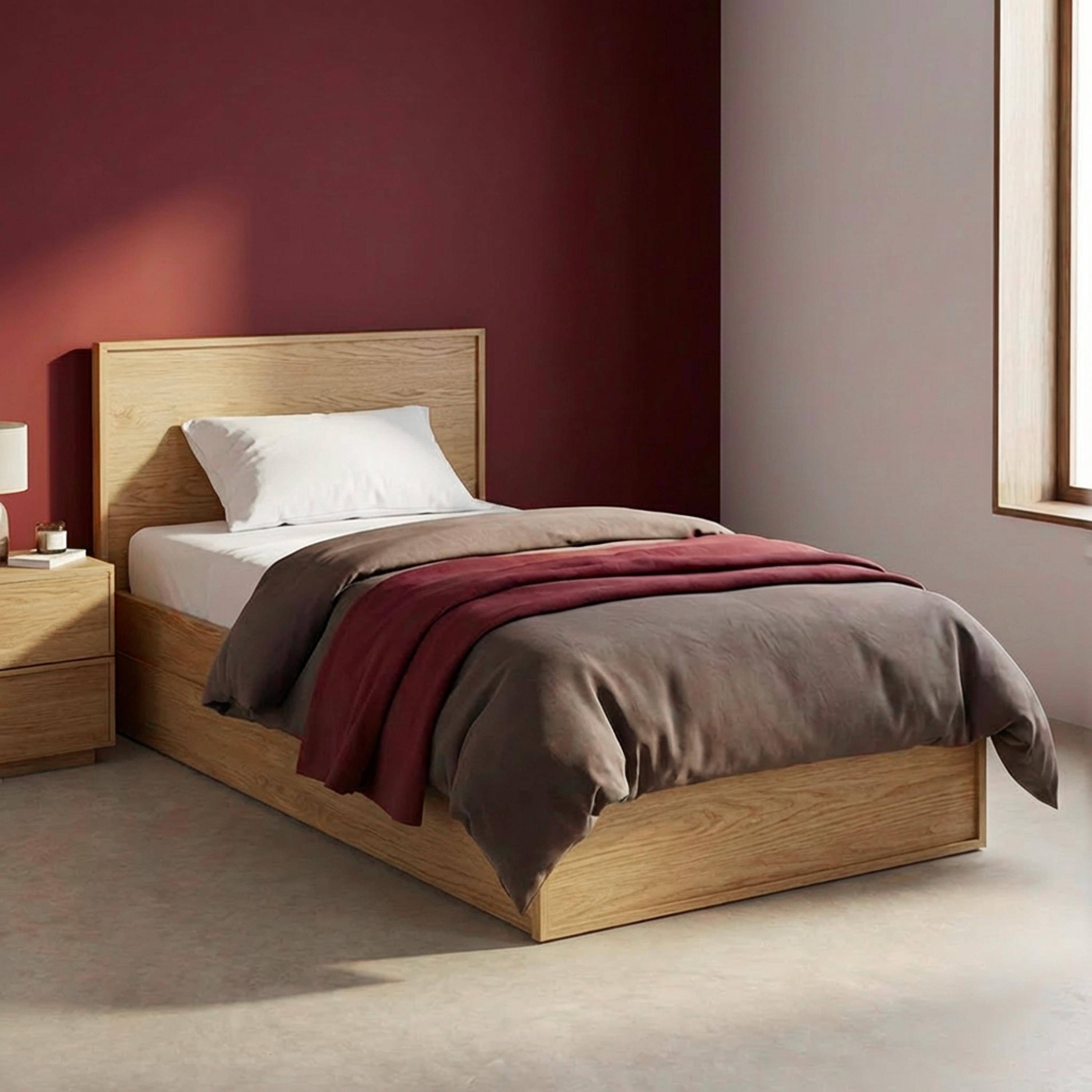 Kuba - Cama con somier de láminas y cabecero 90 x 190cm + 2 cajones decorativos de madera