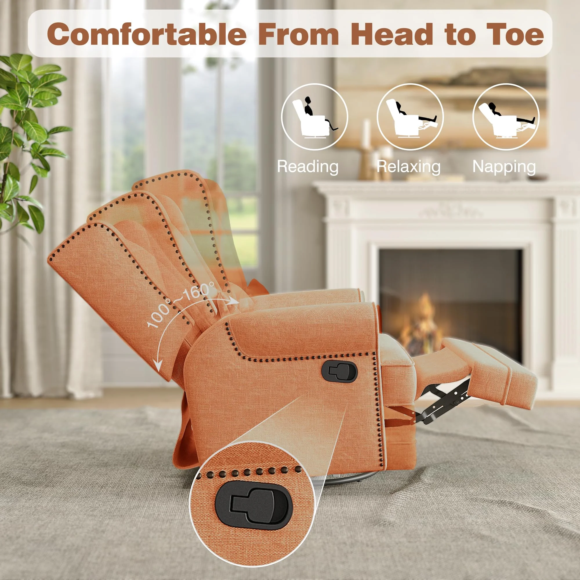 Royalcraft Swivel Nursery Glider Recliner, Comfy Upholstered Glider Chair with Lumbar Pillow and Footrest, Beige - Image 26