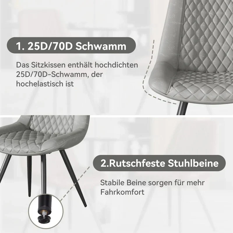 Set of 2 Leather Dining Chairs with Metal Legs