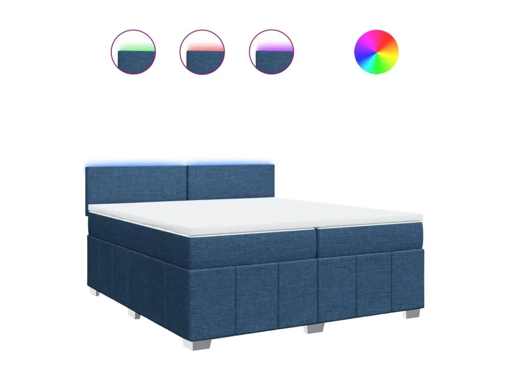 Cama box spring con colchón tela azul 200x200 cm mxw3520404