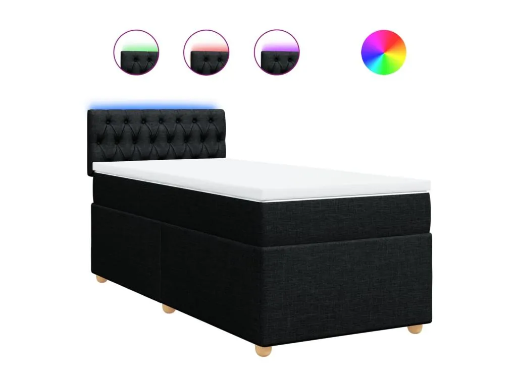 Cama box spring con colchón tela negro 100x200 cm rgh3522015
