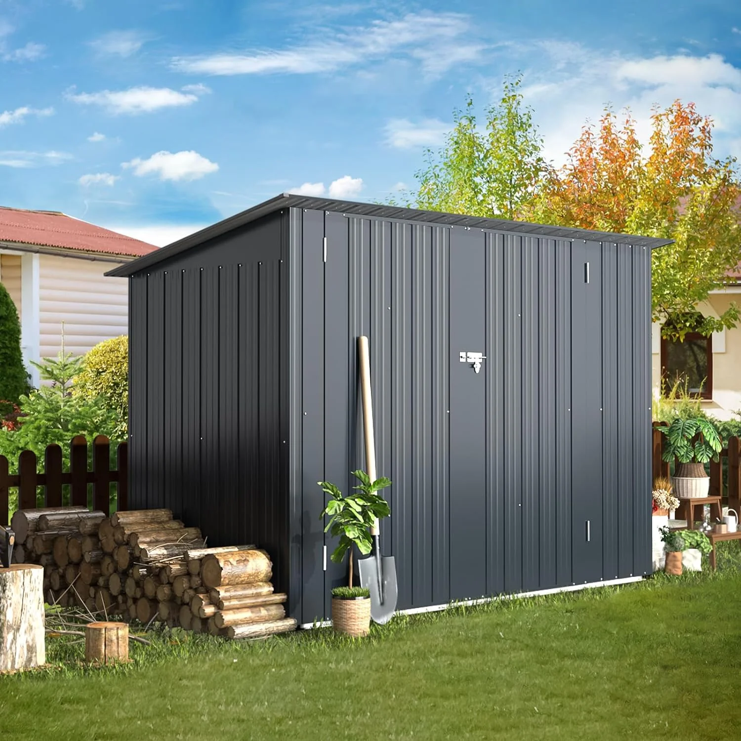 YODOLLA Outdoor Storage Shed, 3 x 7 Ft Bike Sheds & Outdoor Storage, Small Metal Outdoor Storage Cabinet for Garden - Image 8