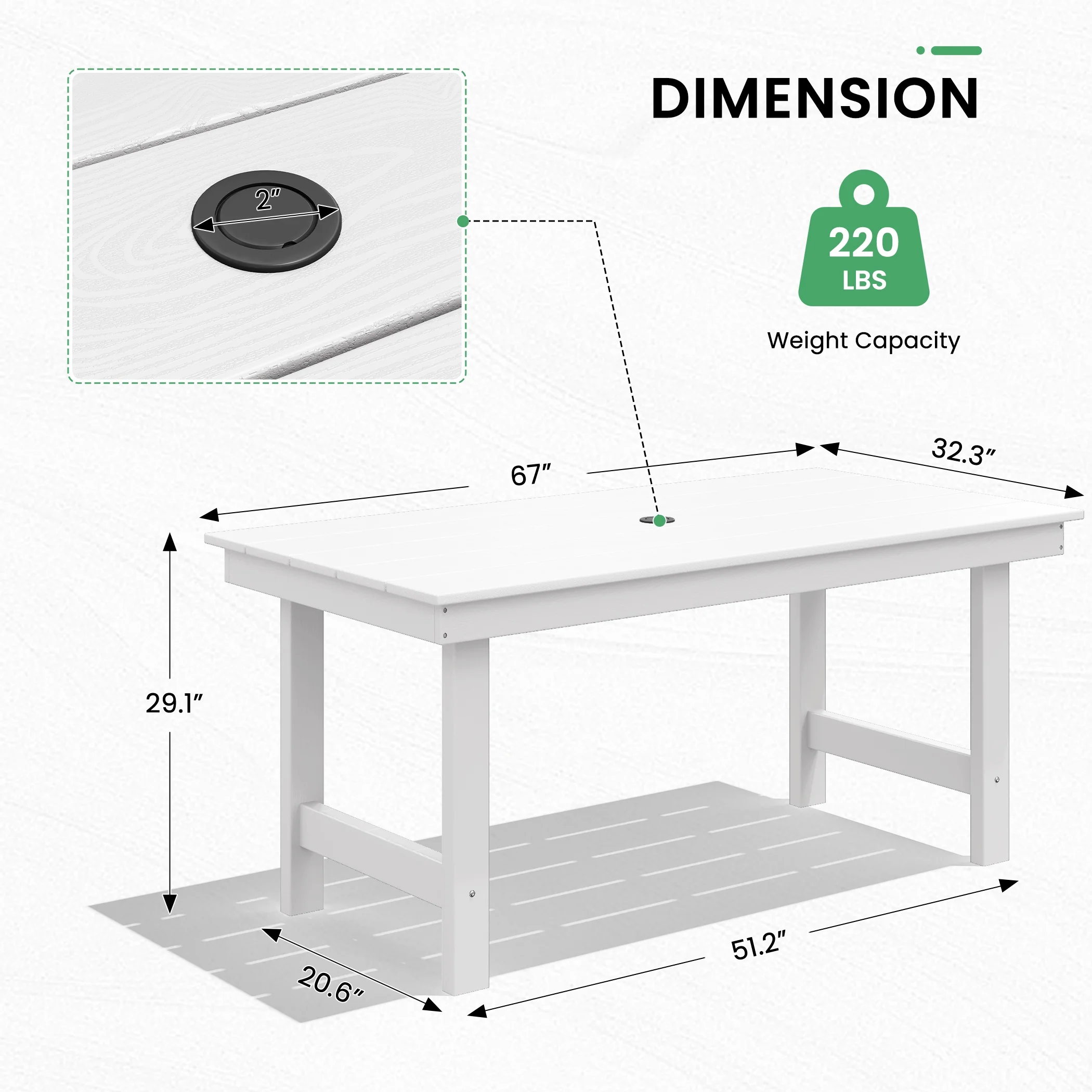 SERWALL Outdoor HDPE Dining Table Set, 7-Piece Outdoor Dining Table Sets with Umbrella Hole, Grey - Image 57