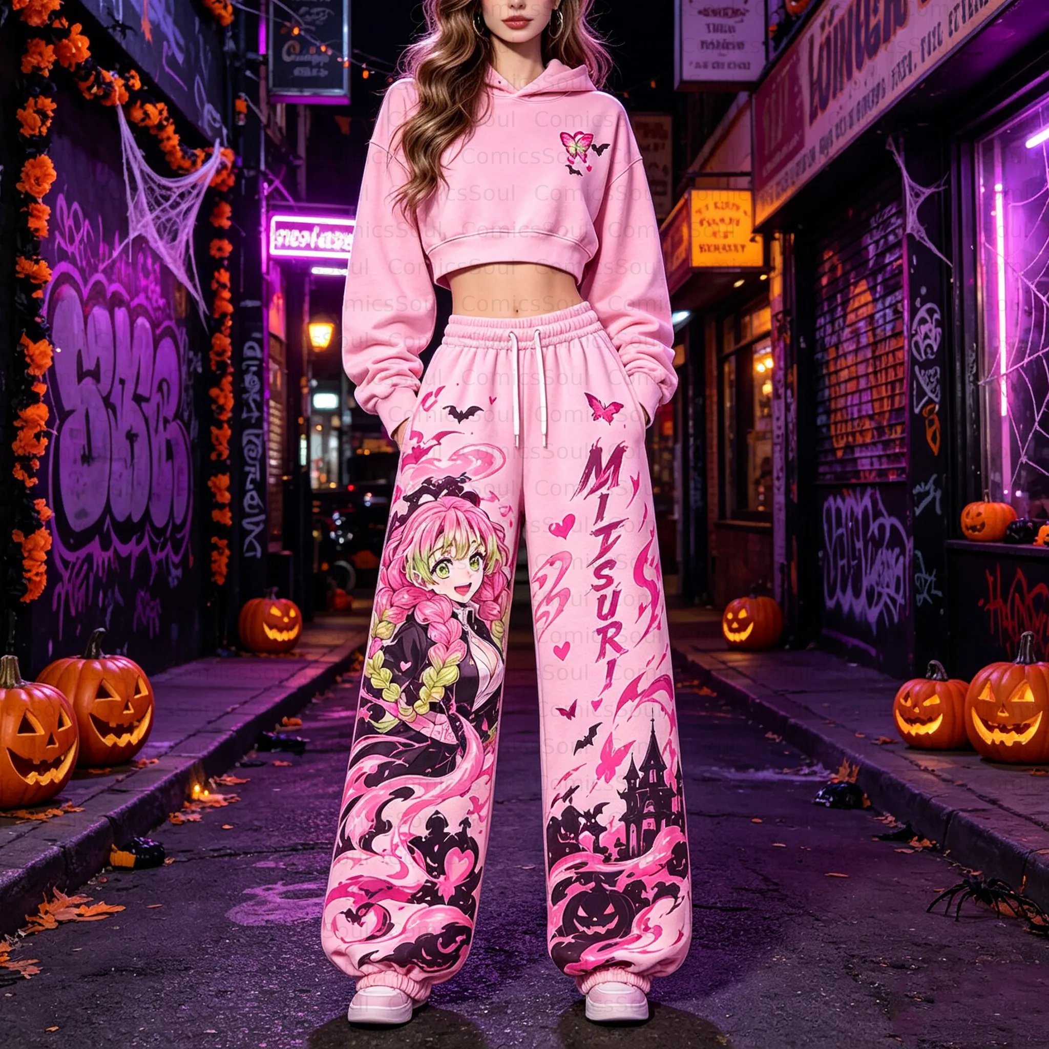 Demon Slayer Cropped Long Sleeve Hoodie & High Waist Jogger Pants Two Piece TeeThreads Sustain the Scene with Custom Apparel