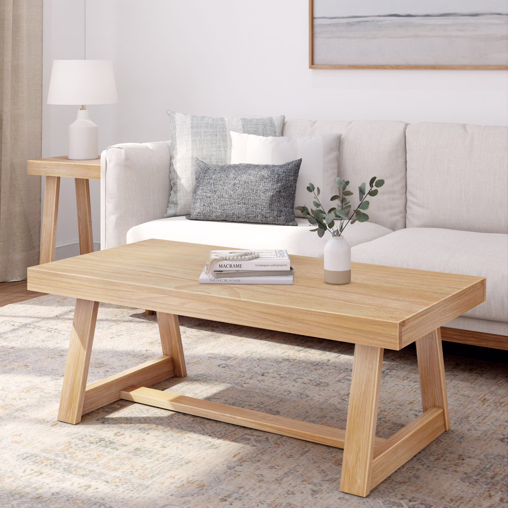Plank+Beam Farmhouse Coffee Table, 48" Solid Wood Tables for Living Room, Rectangular Center Table - Image 5