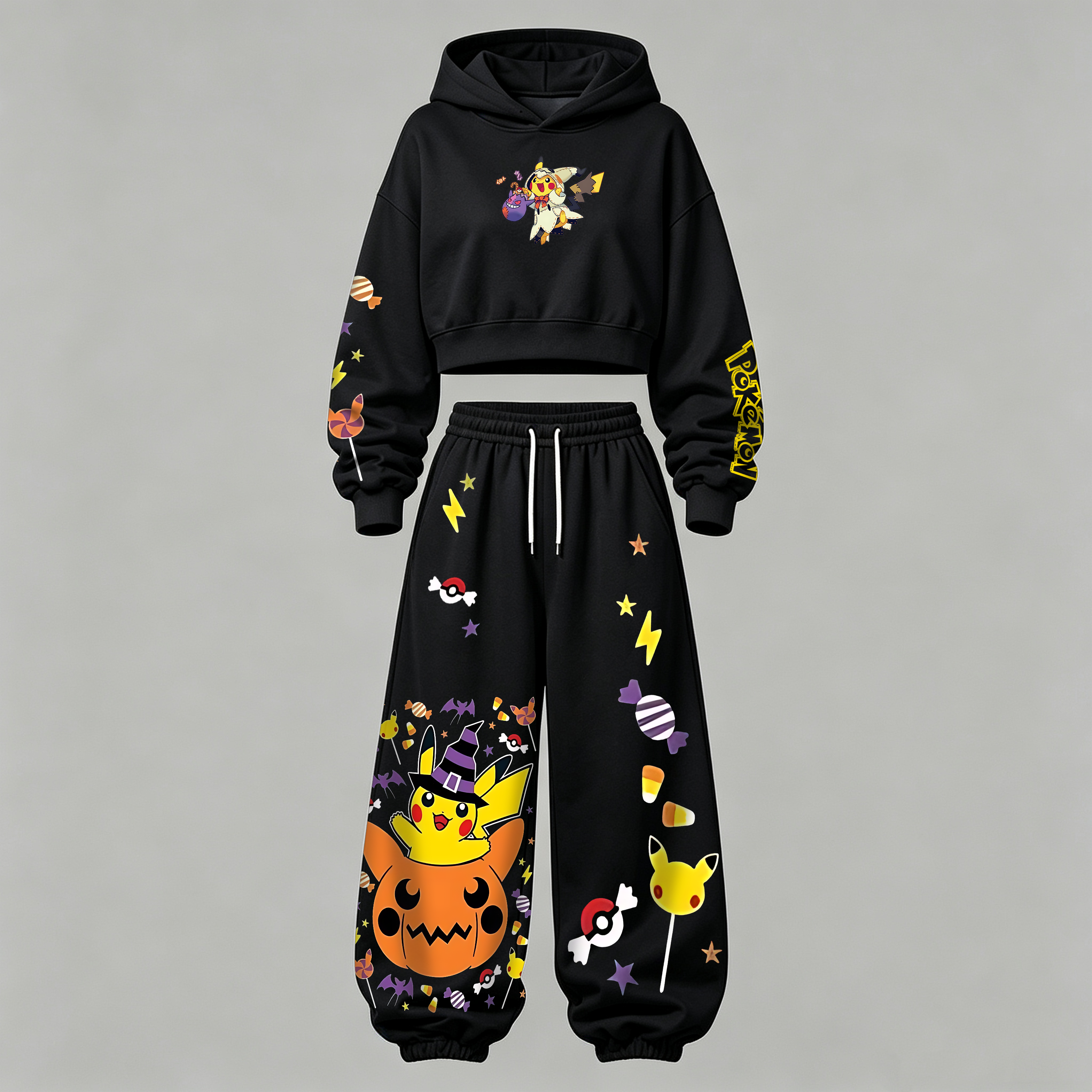 Pokémon Halloween Series Cropped Long Sleeve Hoodie & High Waist Jogger Pants Two Piece TeeThreads Sustain the Scene with Custom Apparel
