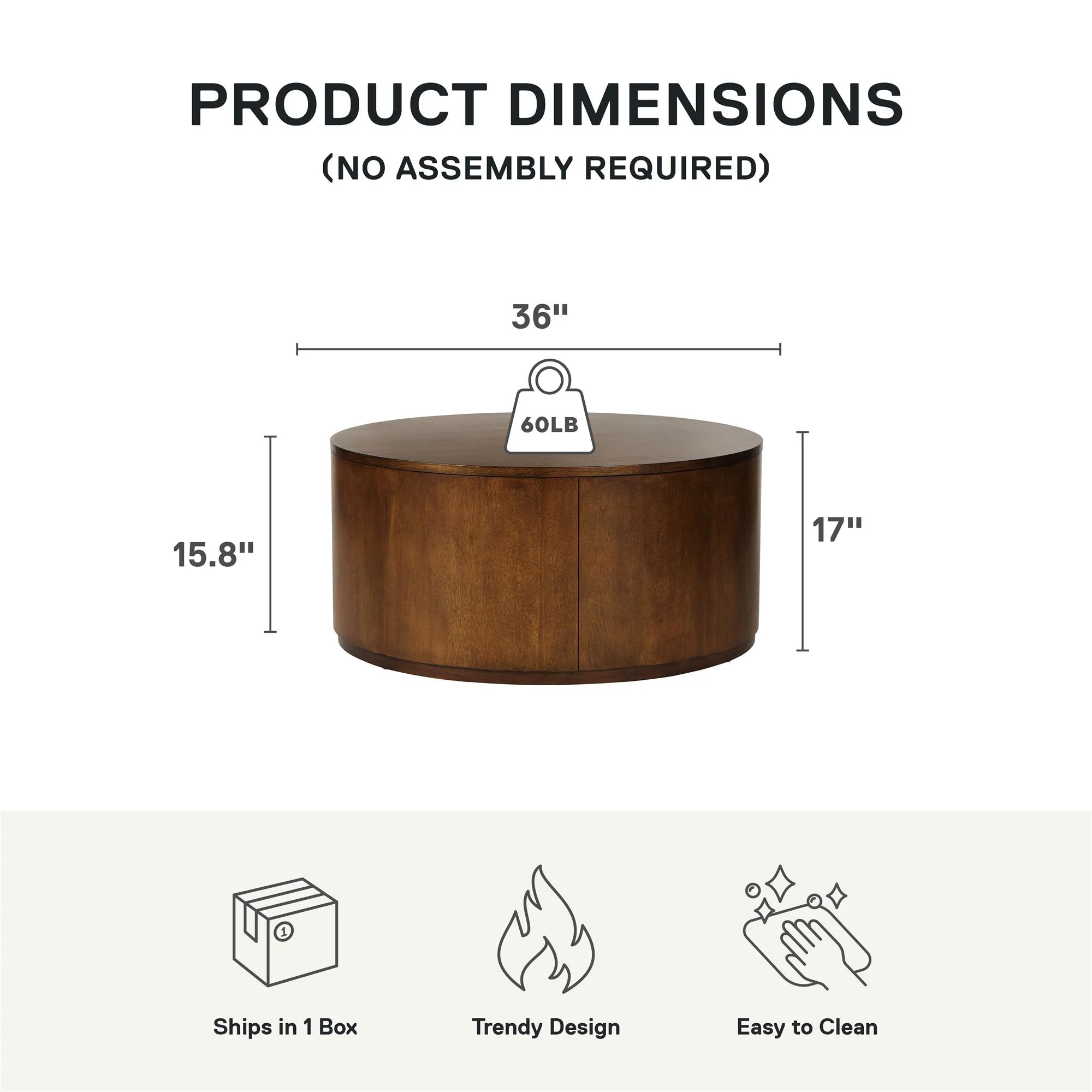 Better Homes & Gardens Miller Drum Coffee Table, Black - Image 10
