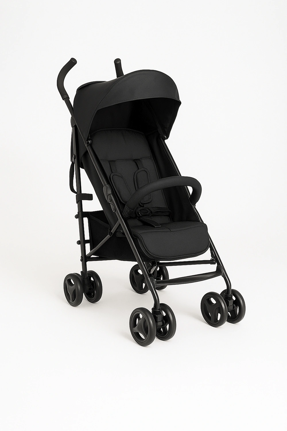 Cochecito de bebé plegable con respaldo ajustable en 4 posiciones, hasta 22 kg, arnés de seguridad de 5 puntos, color negro, apto para 0 - 48 meses