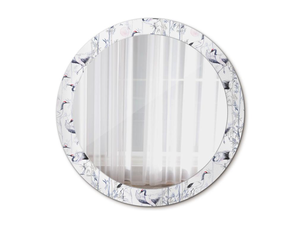 Espejo decorativo redondo - Pájaros grulla - 80 cm