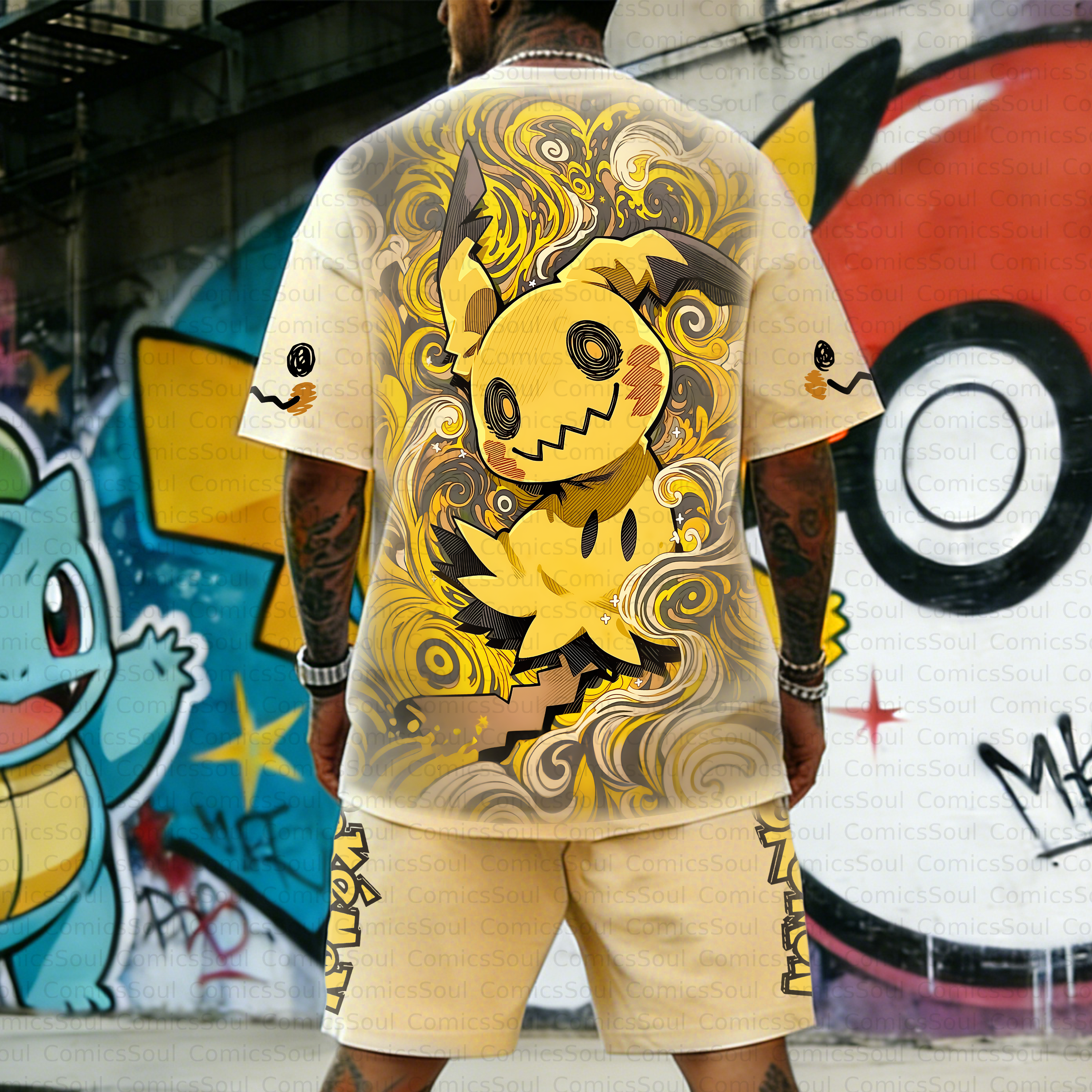 Unisex Anime Inspired Vintage T-shirt& Shorts 2 Pieces Set