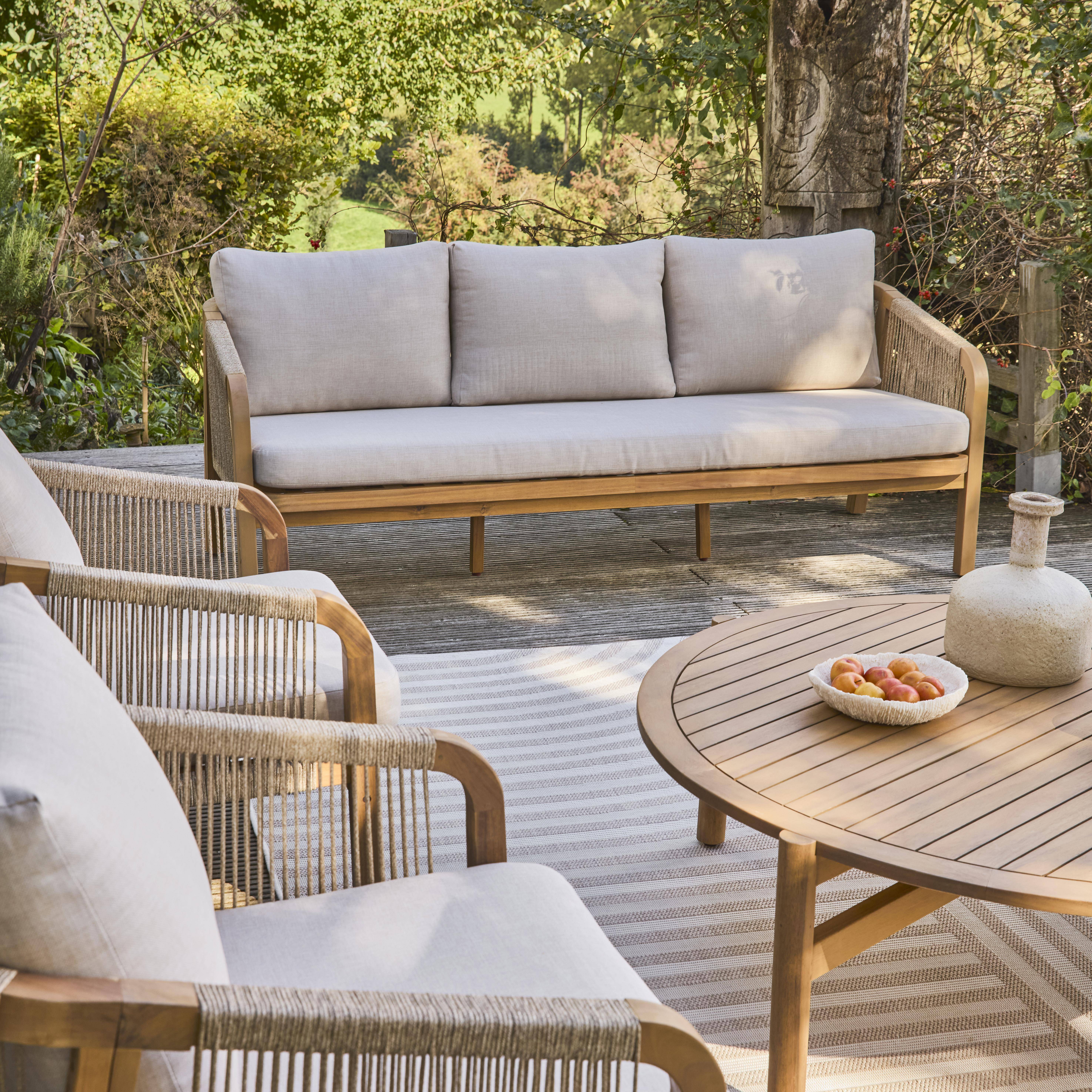 Parana - Conjunto de muebles de jardín de madera de acacia y cuerda, 7 plazas
