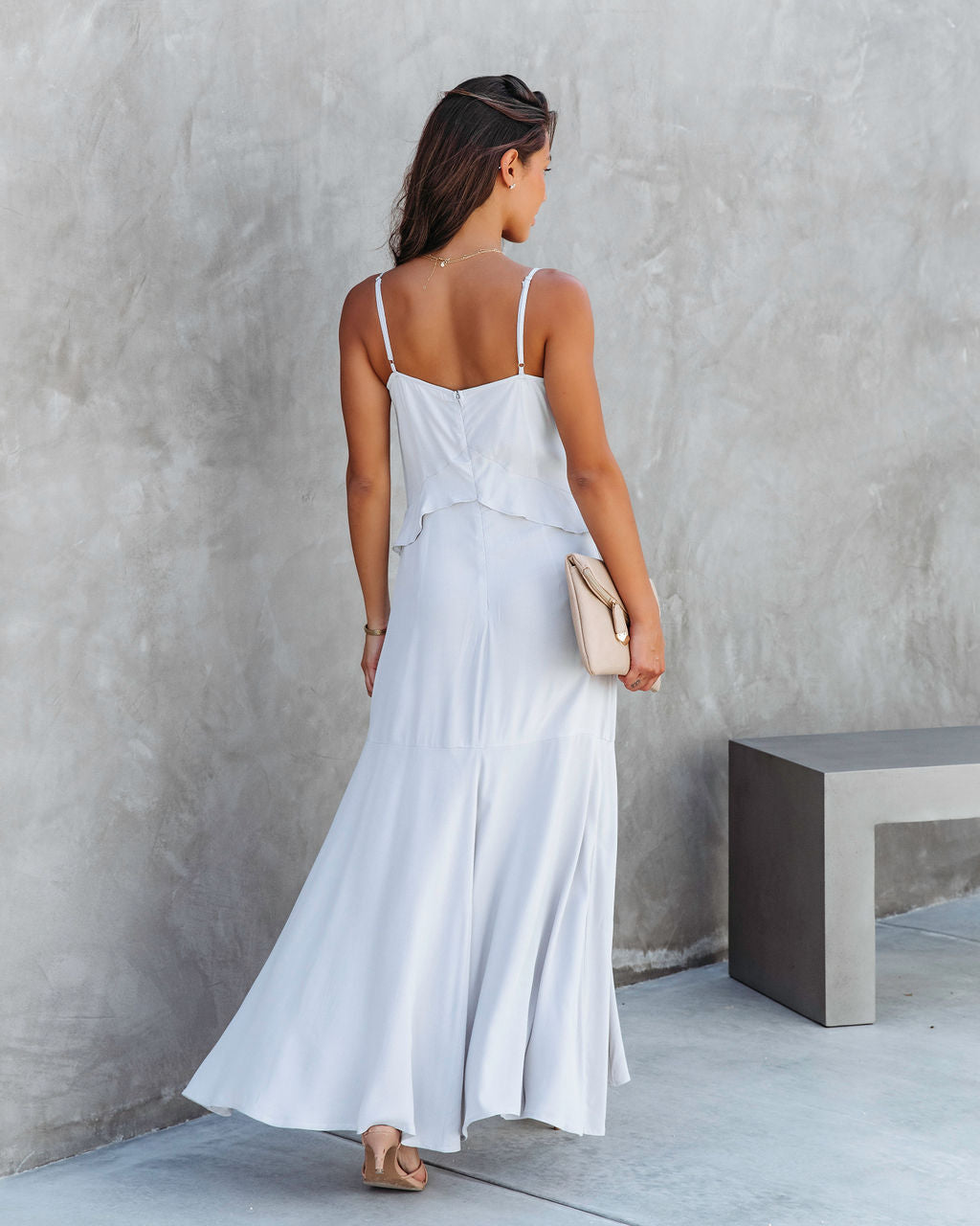 Glistening Romance Beaded Ruffle Maxi Dress - Light Grey - FINAL SALE - Se7enfashion