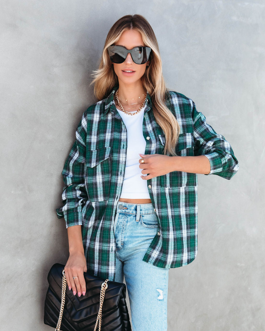 Evergreen Plaid Button Down Top - Se7enfashion