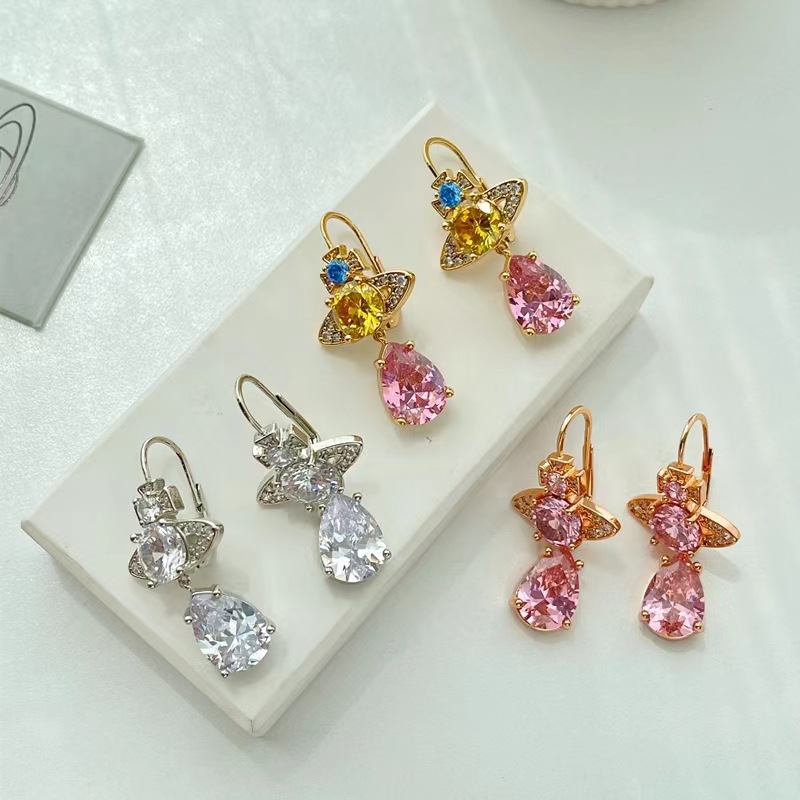 Vivienne Westwood Luxury Colorful Diamond Teardrop Earrings - Original Replica Club