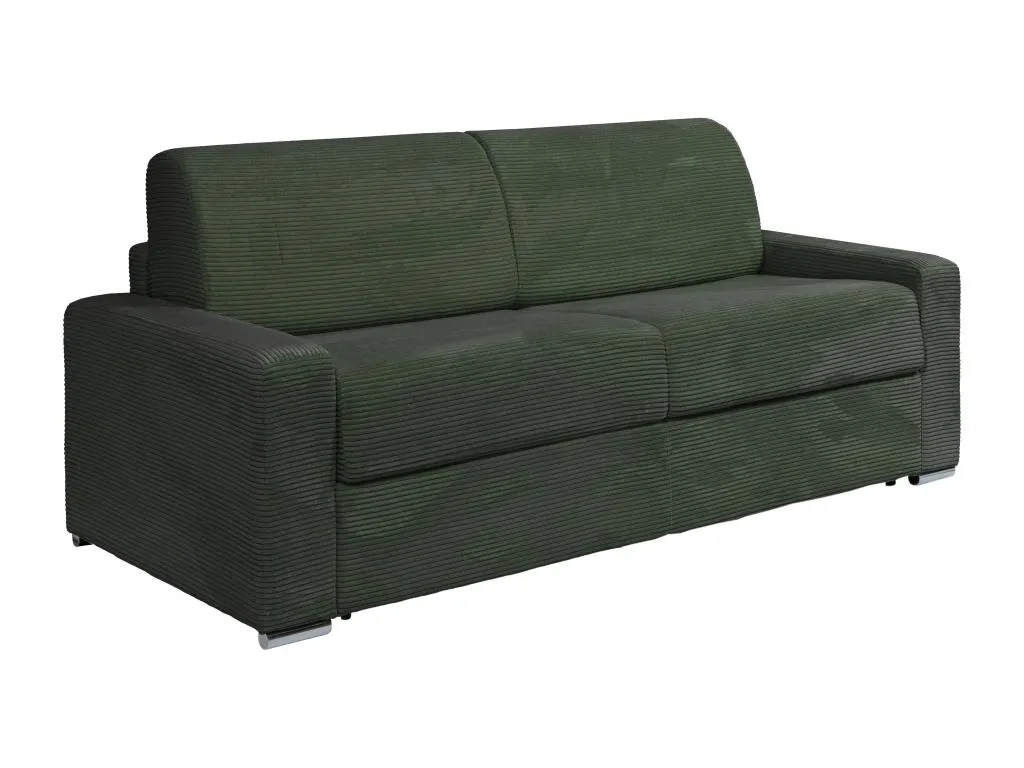 Sofá cama de 4 plazas de apertura rápida de pana verde - Somier ancho de 160 cm - Colchón de 22 cm Alkihogares