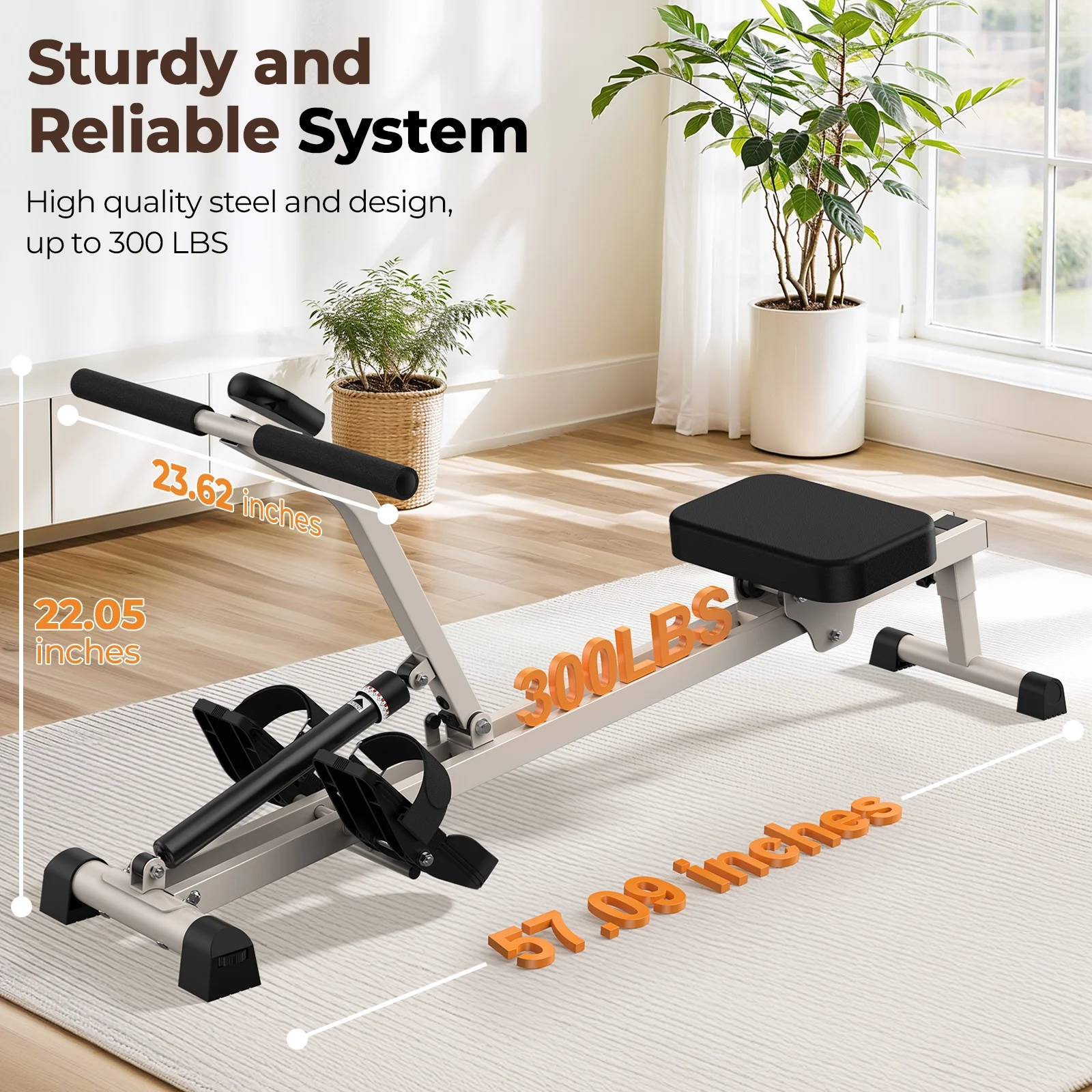 UPGO Rowing Machine Rower Exercise for Home Cardio Workouts, 12 Adjustable Resistance, Includes Digital Monitor and Comfortable Seat Cushion - Image 3