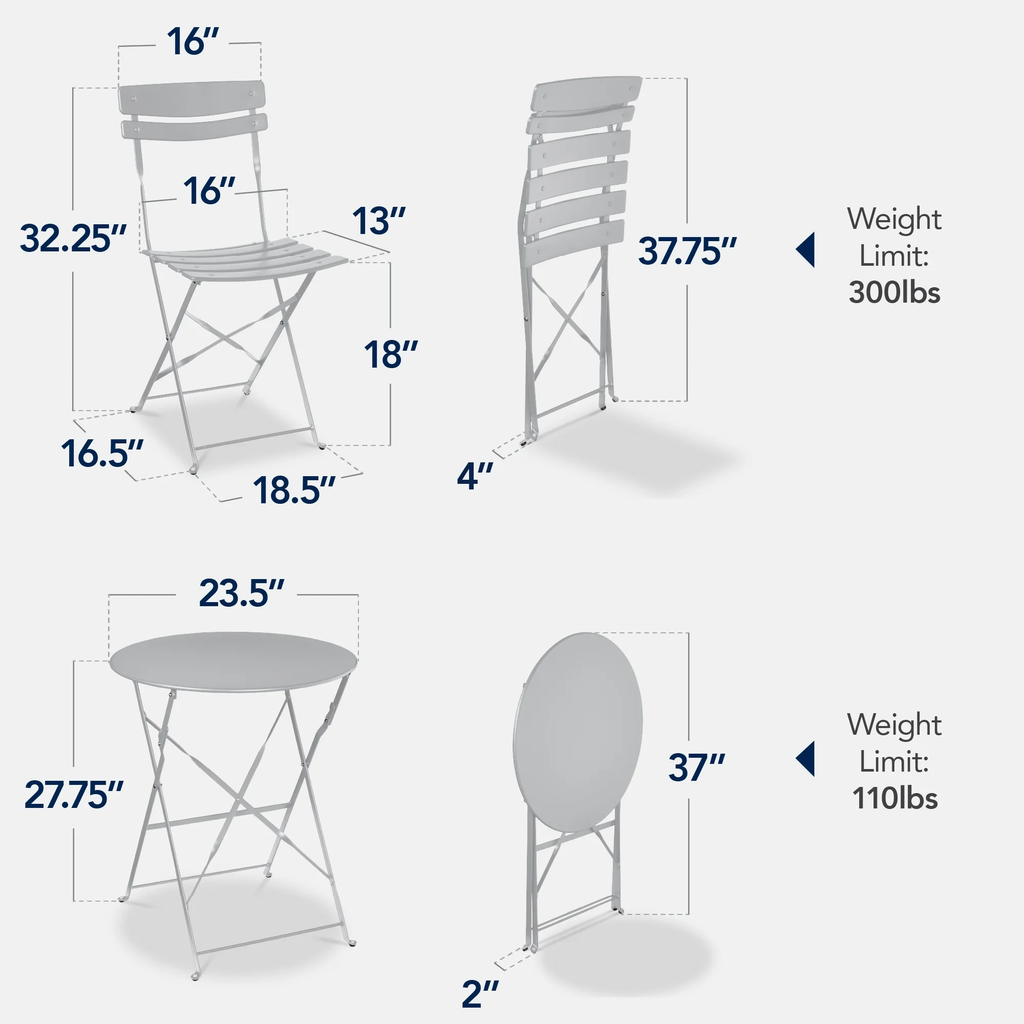 Best Choice Products 3-Piece Small Bistro Set, Folding Patio Furniture Set of 2 Chairs and Table - Black
