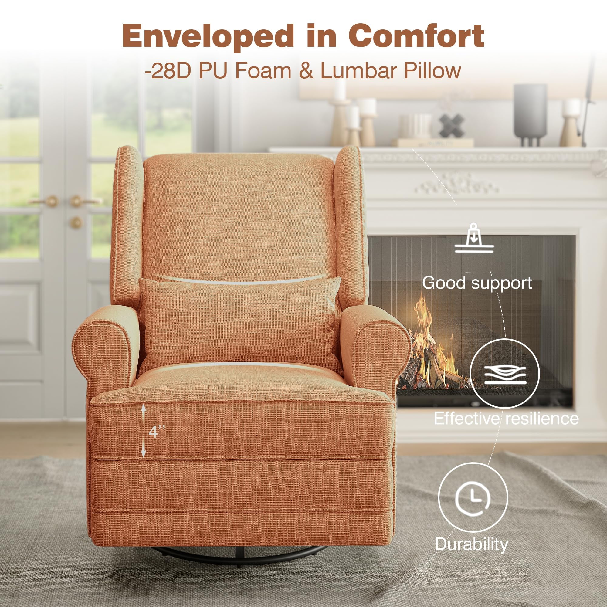 Royalcraft Swivel Nursery Glider Recliner, Comfy Upholstered Glider Chair with Lumbar Pillow and Footrest, Beige - Image 27