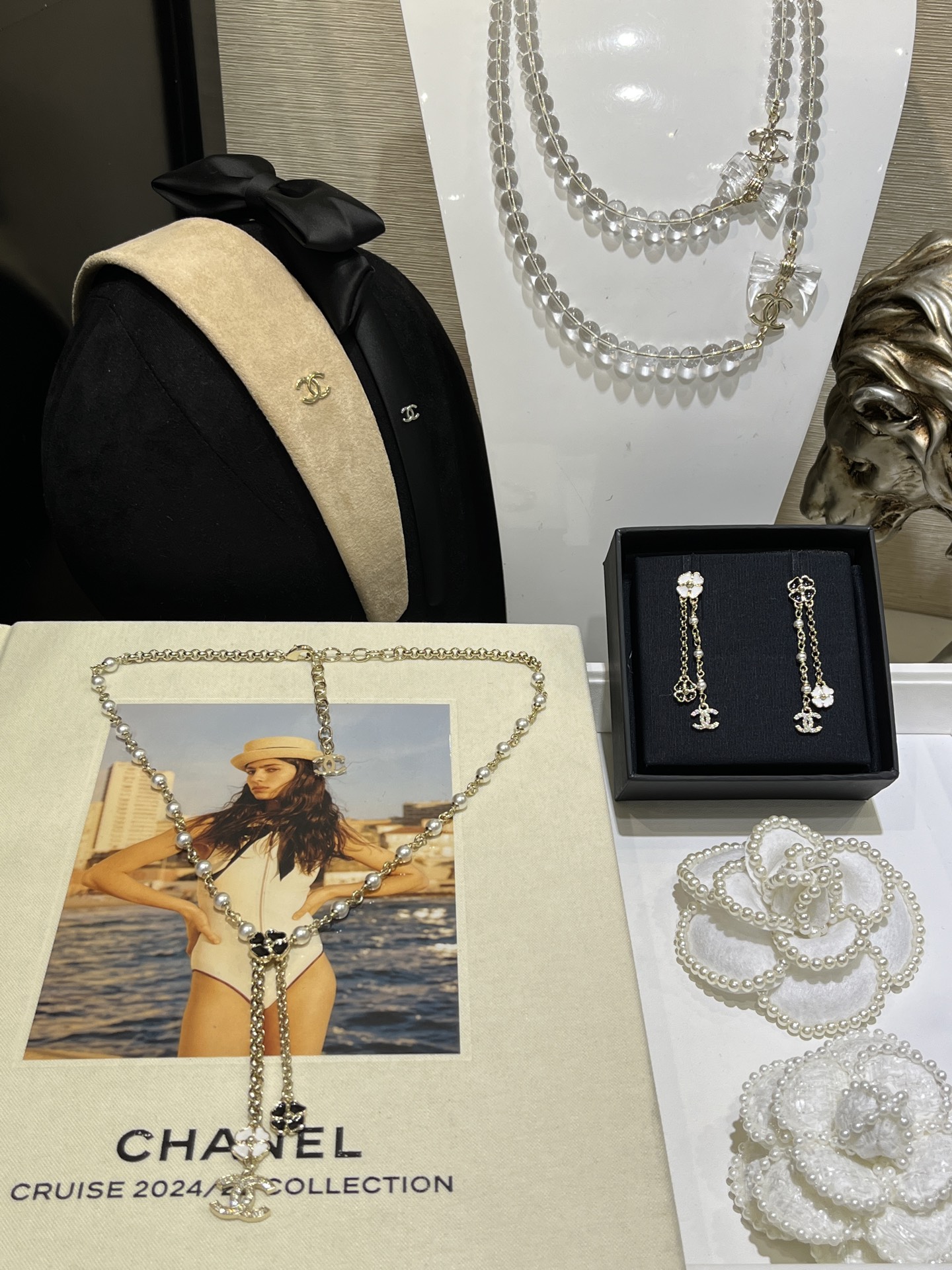 Chanel Pearls and Clover CC Dangle Sweater Necklace - Original Replica Club
