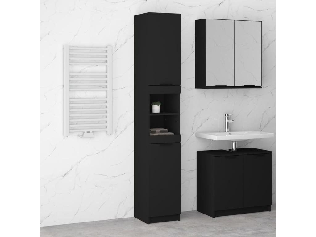 hogvips Armario de baño de madera contrachapada negro 32x34x188,5 cm