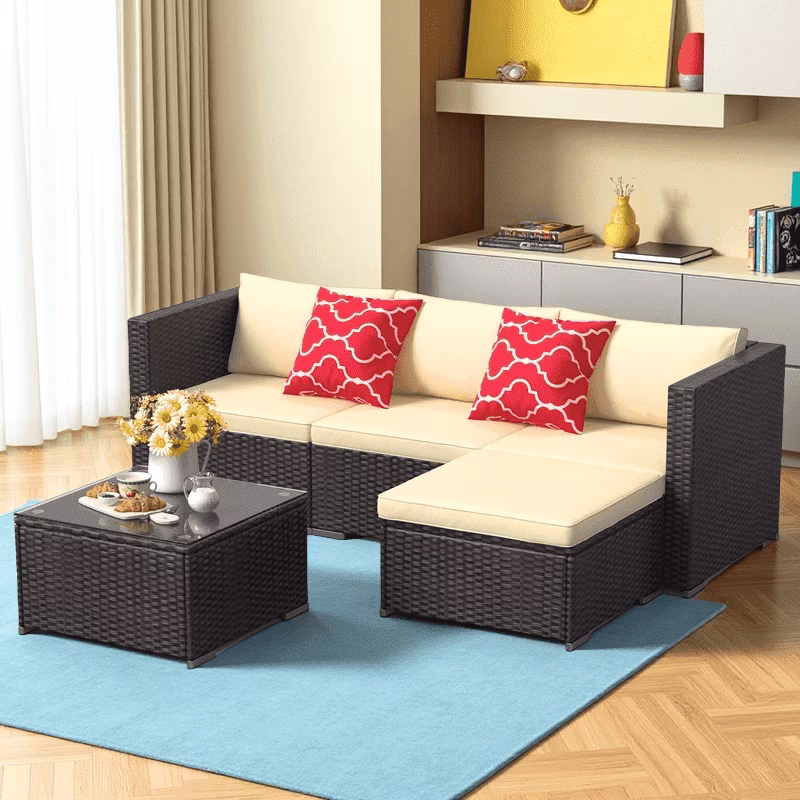 Aiho 7-Piece Rattan Patio Furniture Set , Outdoor Sectional Furniture Set for Patio, Garden, Backyard, Grey - Image 5