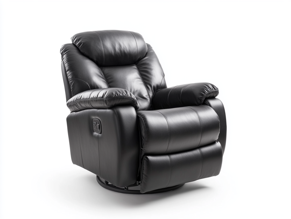 Sillón reclinable giratorio 95×100×105 cm – negro – tapizado en piel sintética con función eléctrica y reposapiés