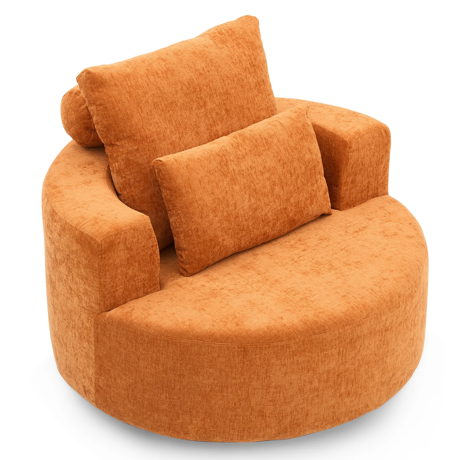 Fumahaus Upholstered Swivel Accent Chair, Oversized Comfy Round Sofa Chair with Two Pillows, Leisure Sofa Chair for Living Room Bedroom, Beige - Image 33