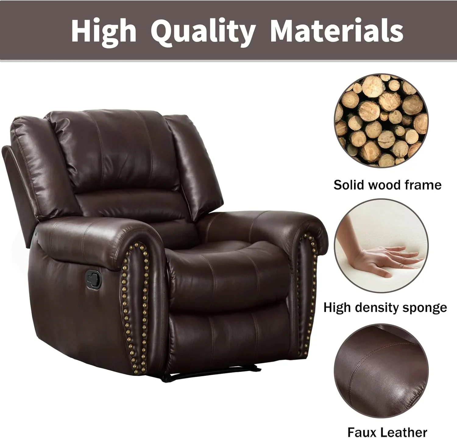 CANMOV Leather Recliner Chair, Classic and Traditional Manual Recliner Chair with Comfortable Arms and Back Single Sofa for Living Room, Nut Brown