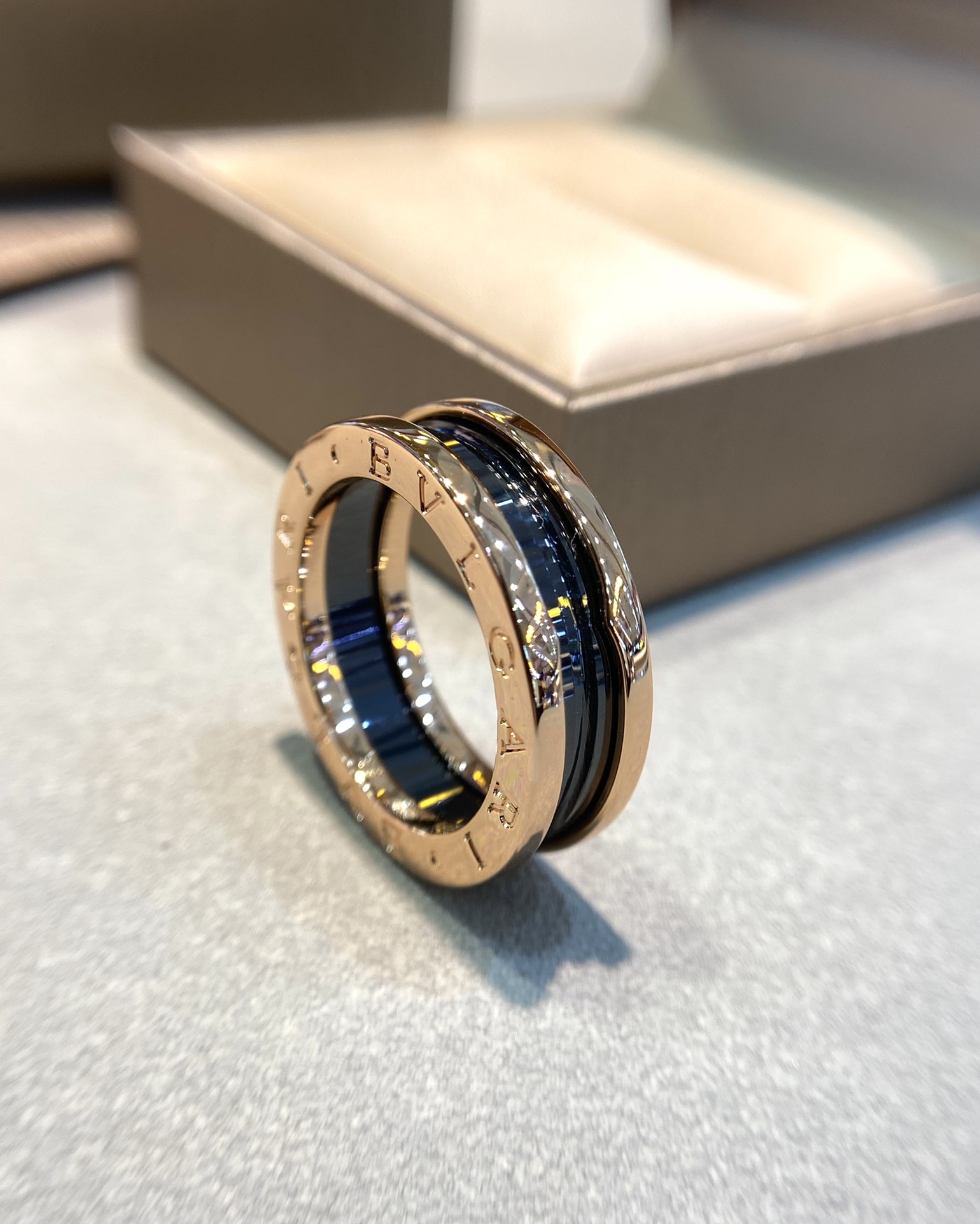 Bvlgari Rose Gold and Black B.zero1 Ring - Original Replica Club