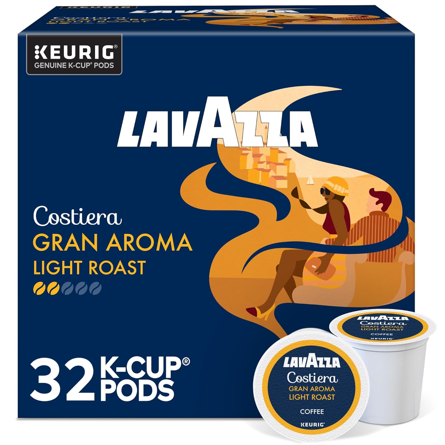 Lavazza Costiera Gran Aroma. Single-Serve Keurig K-Cup Pods. Light Roast Coffee. 32-Count Box