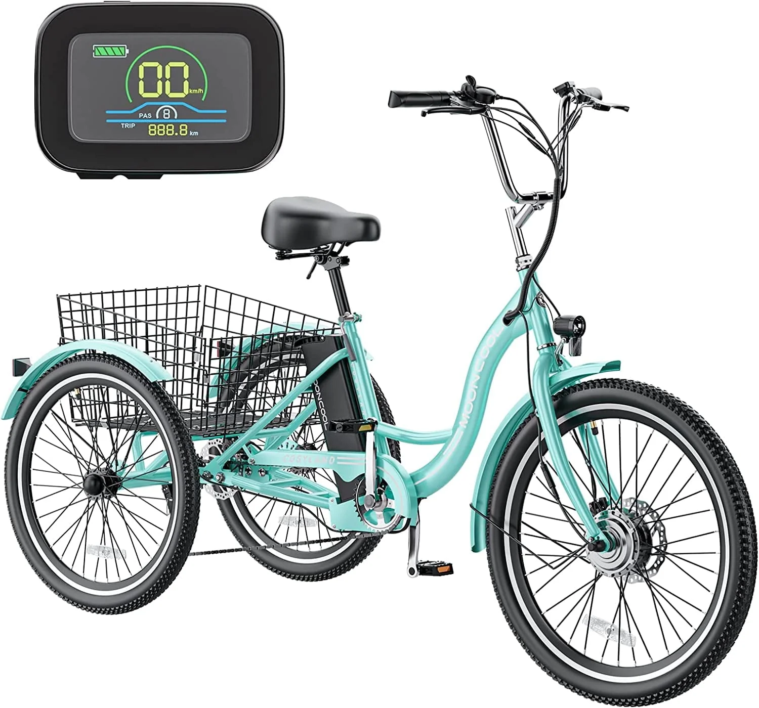 MOONCOOL Electric Tricycle, 350W 36V 24 Inches 7 Speeds 3 Wheels Electric Bikes for Adults, Motorized Electric Trike Three Wheel Electric Bicycle - Image 13