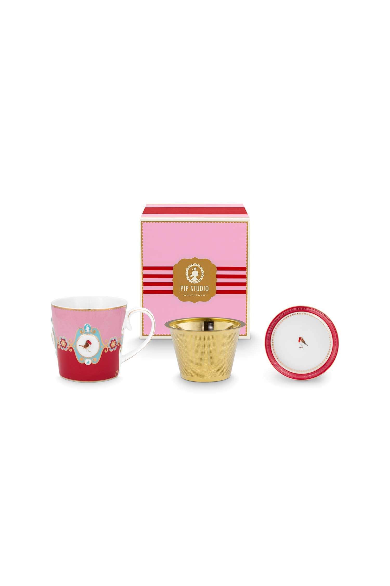 Tea for One Love Birds Medallion Red-Pink