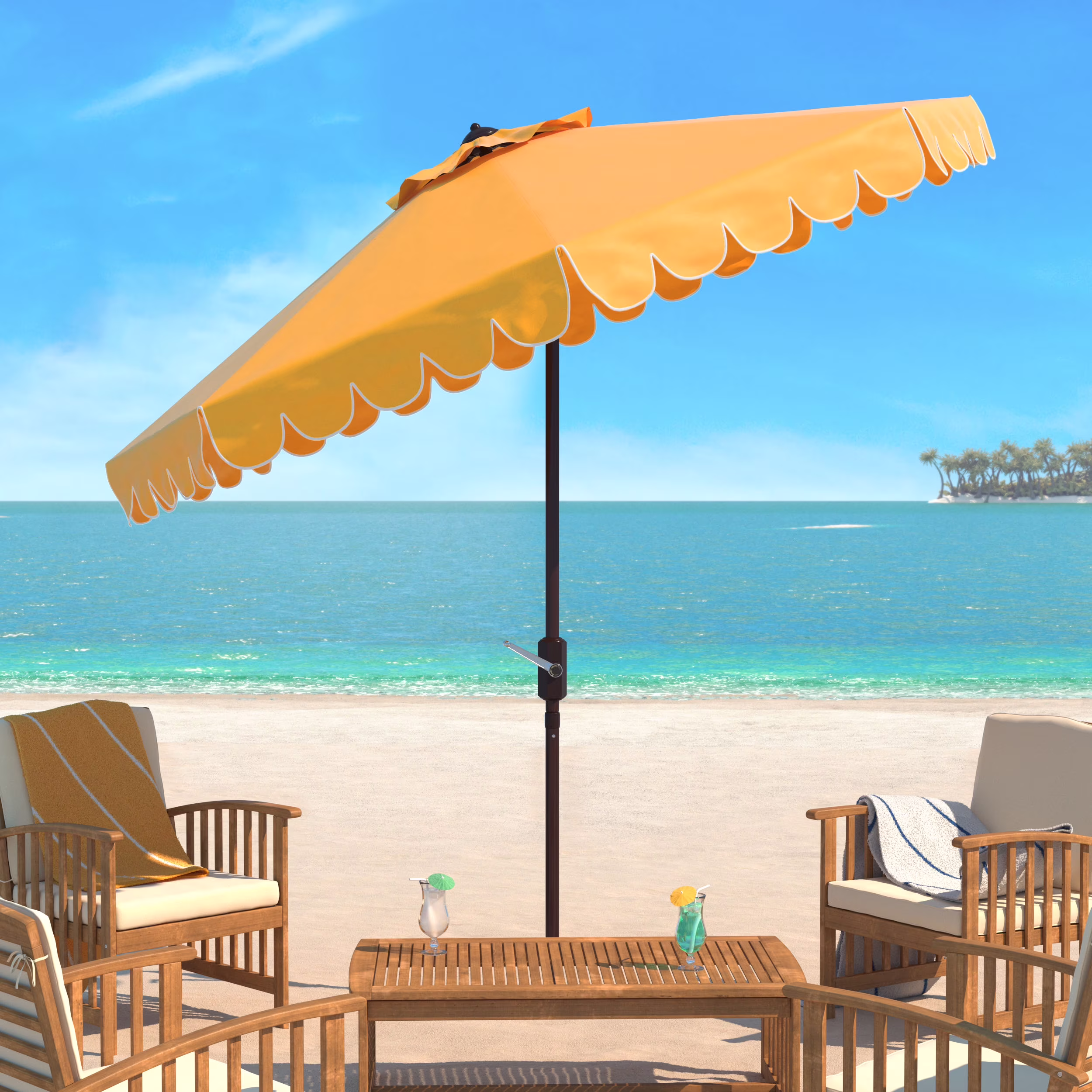 Safavieh Venice 9' Market Crank Tilt Patio Umbrella, Navy/White - Image 13