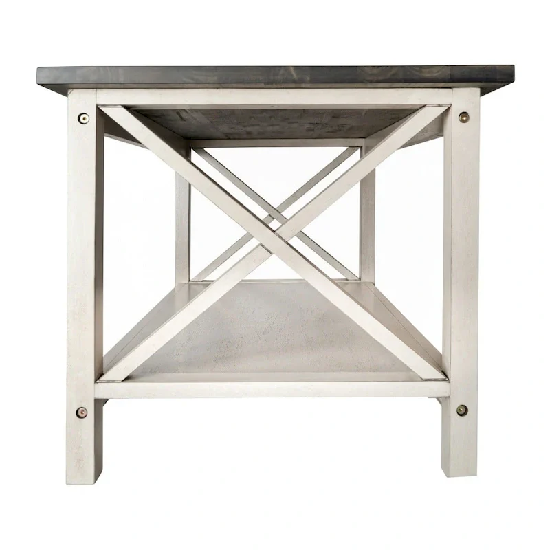 Farmhouse Coffee Table with Shelf and X-Frame Design