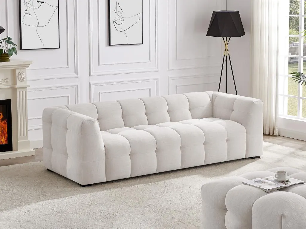 Sofá de 3 plazas de tela color beige Chiné Banakdecoracion XHXL72425