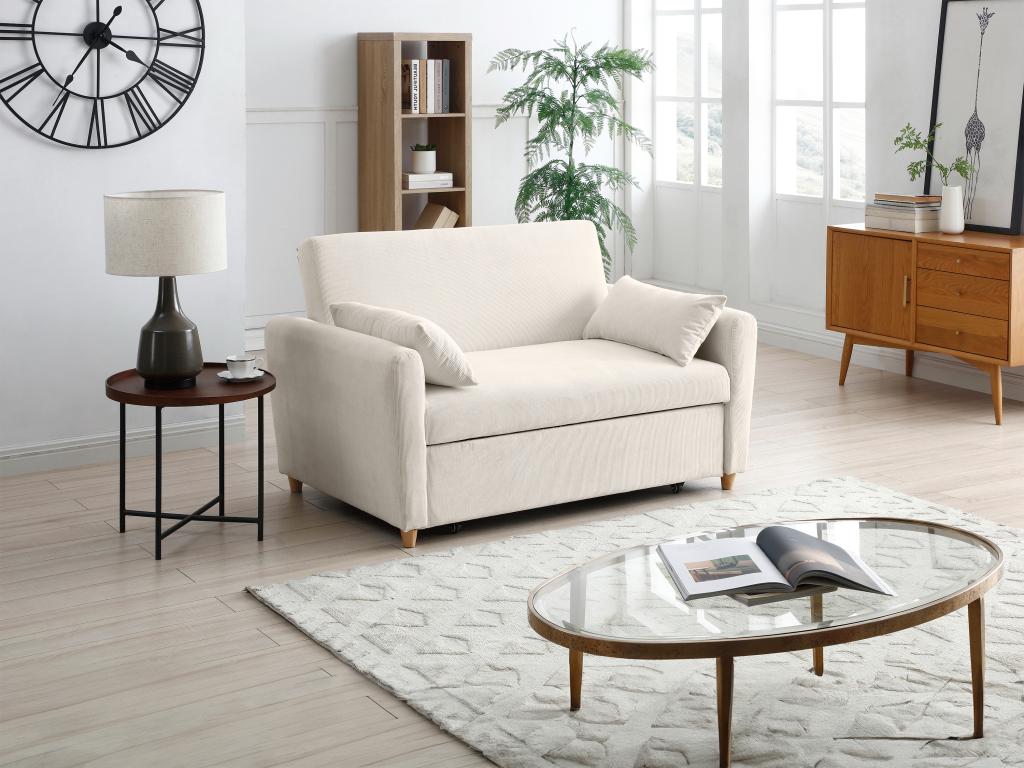 Sofá cama de 2 plazas de pana beige AYLA