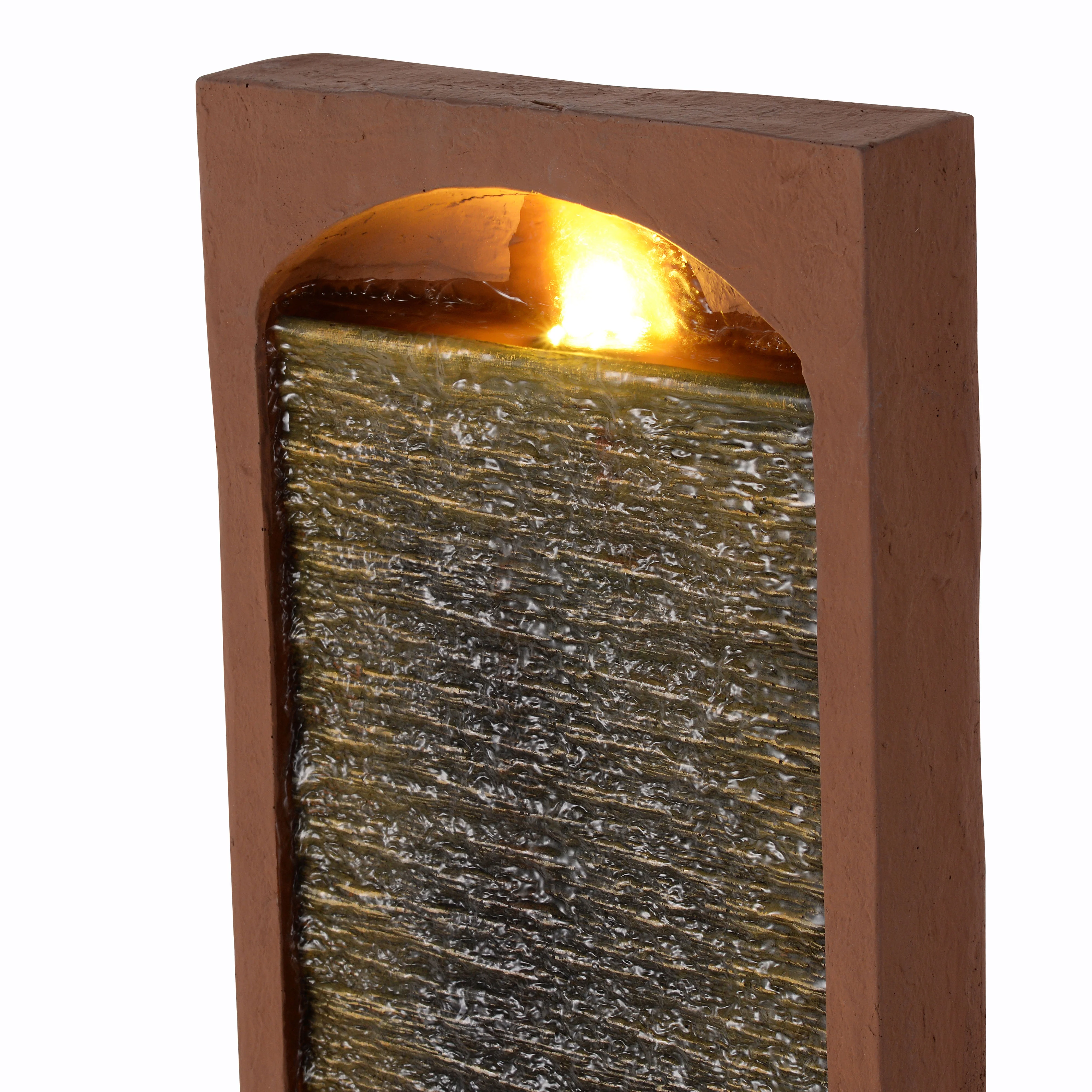 Teamson Home 38.5" Faux Slate Contemporary Outdoor LED Waterfall Fountain with Pebble Base, Red Rock - Image 13
