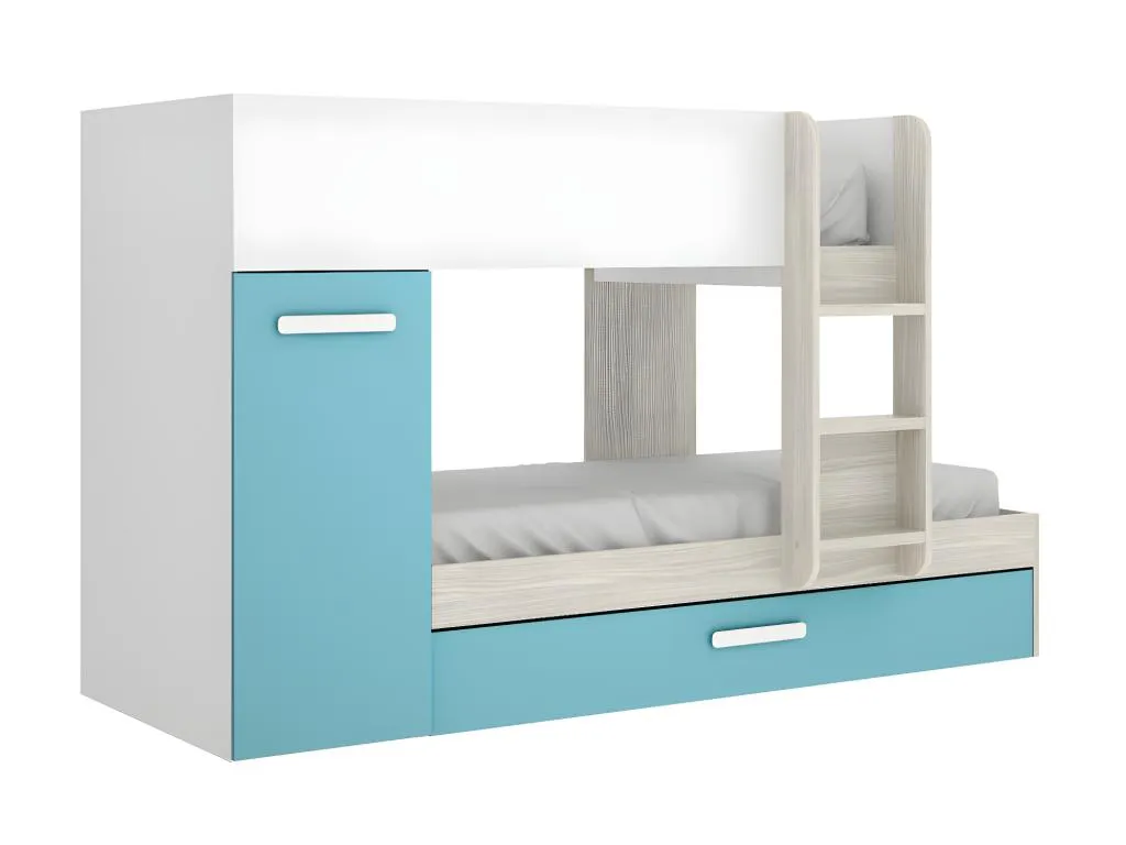 Litera con compartimentos 3x90x190 cm - Blanco natural y azul colchón - Alkifurniturees ZGRU56243